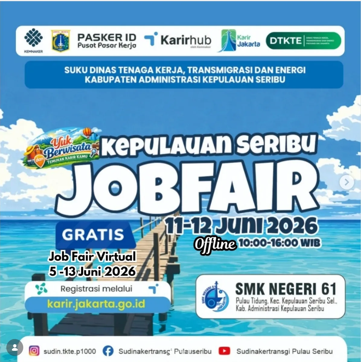 Job Fair Kabupaten Langkat 2026 (Suku Dinas TKTE Wilayah Kepulauan Seribu) : 10-11 Juni 2026